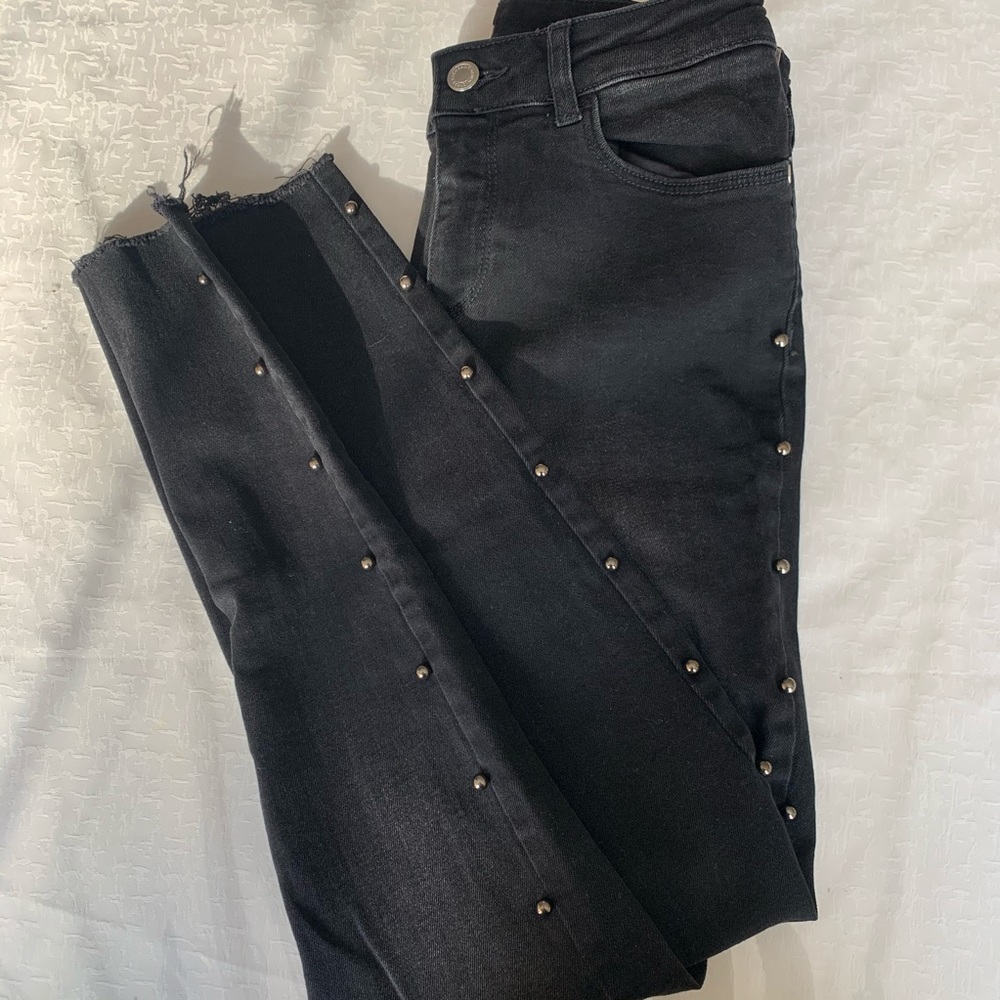 Zara black jeans with pearls on the side